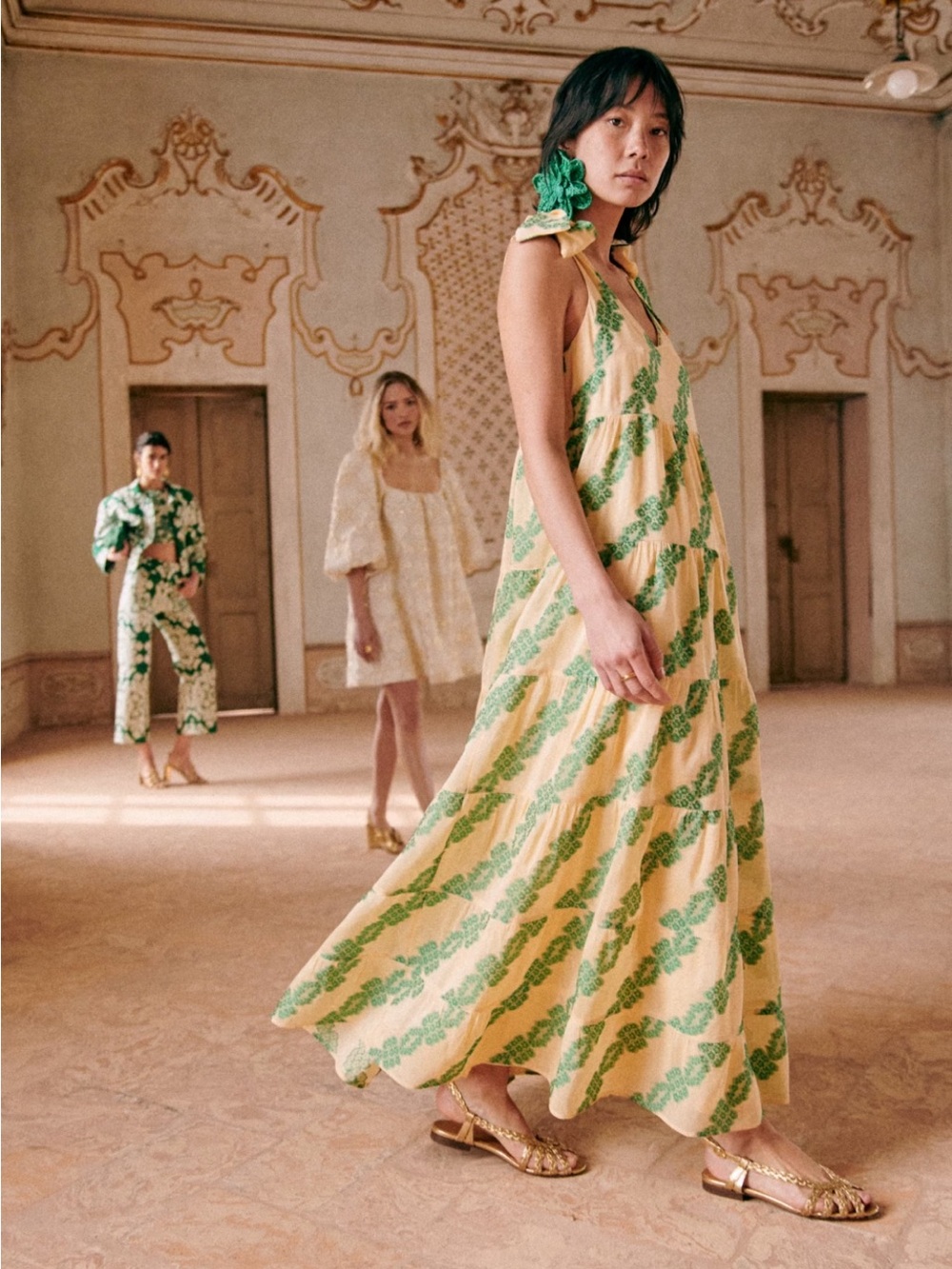 Sezane Marina Dress FR40/US8. Sleeveless Yellow and Green Floral Maxi Dress